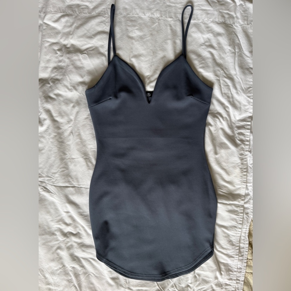 Sleek Blue Grey V-Neck Bodycon Dress